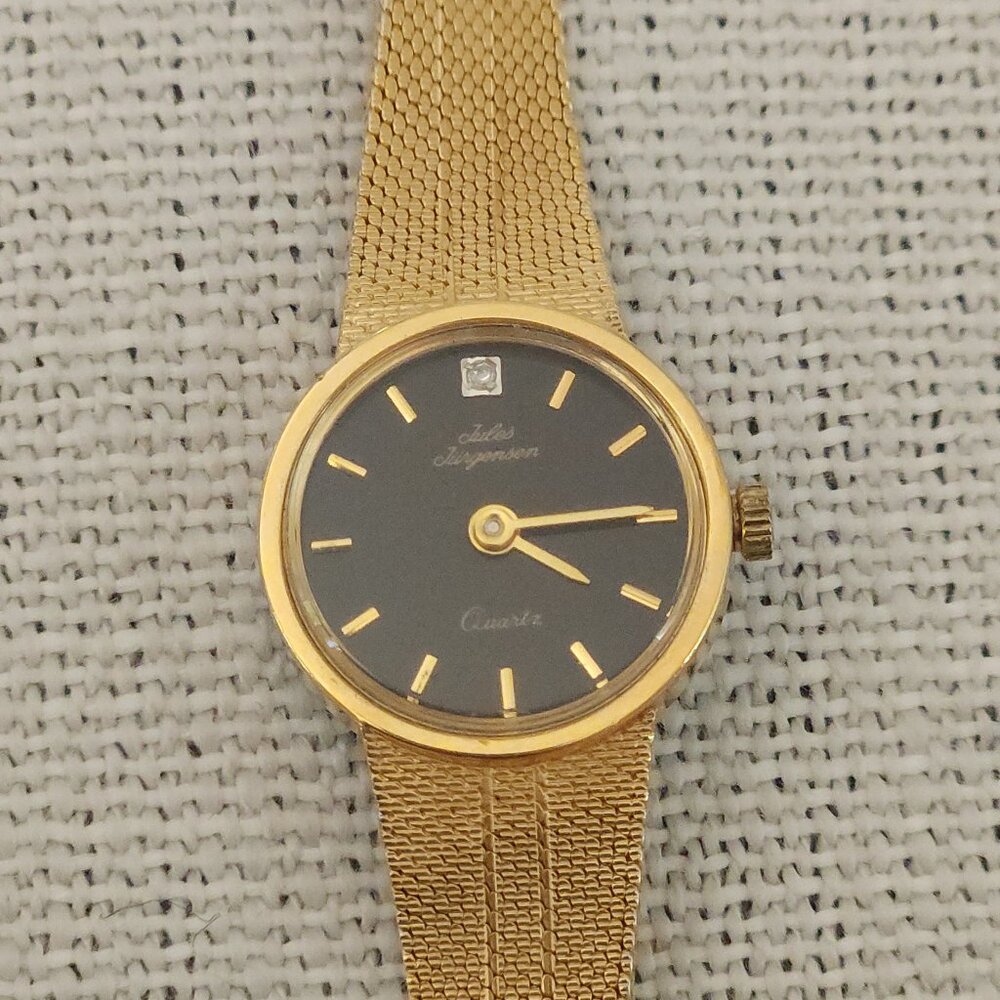 Jules Jurgensen Diamond 4781-2 Gold Italy Women's Watch Black Dial New Battery